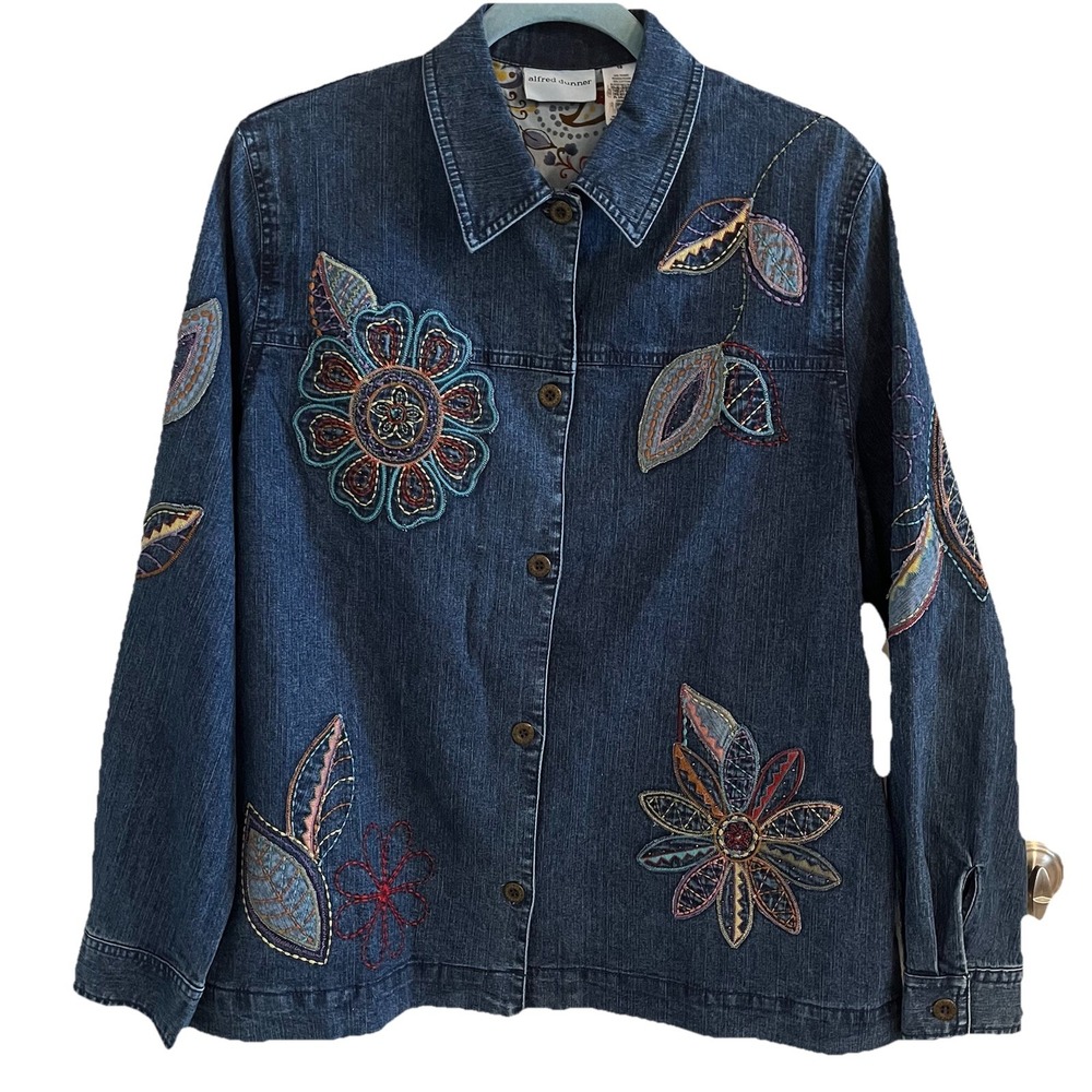 VTG Women's 16 (L) Embroidered Denim Jacket Beaded Floral‎ Festival